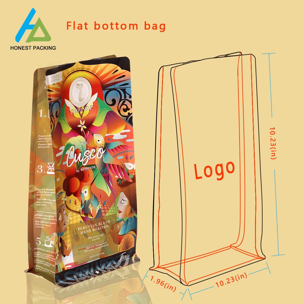 Custom 8-Seal Square Bottom Coffee packaging pouches bags
